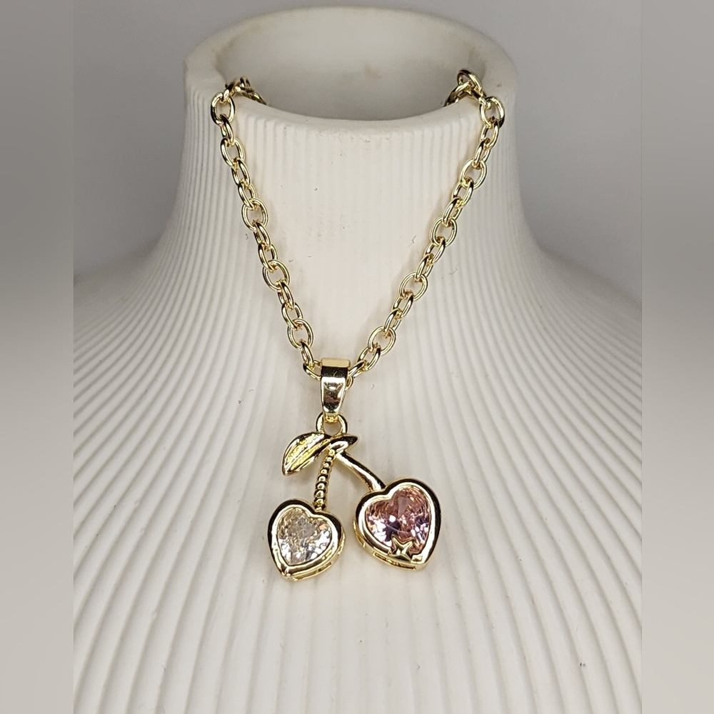 Dainty Gold Cherry Heart Gemstone Necklace